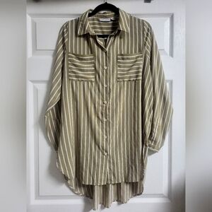 Susan Graver Womens Lagenlook Striped Button-Up Shirt Size 12